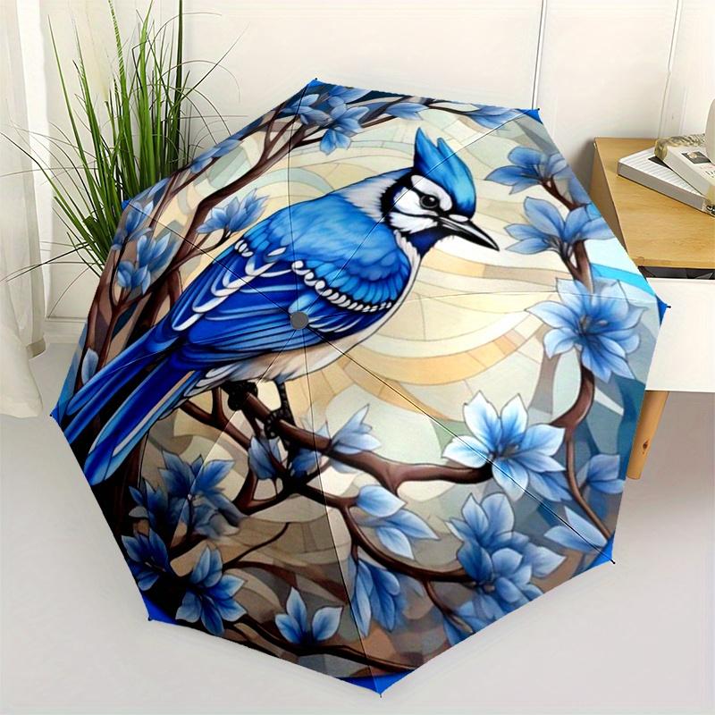 Stained Blue Jay Art Print: Nature's Vibrant BeautyUmbrella, Portable 3-Fold Compact Umbrella,Christmas Gift ES395
