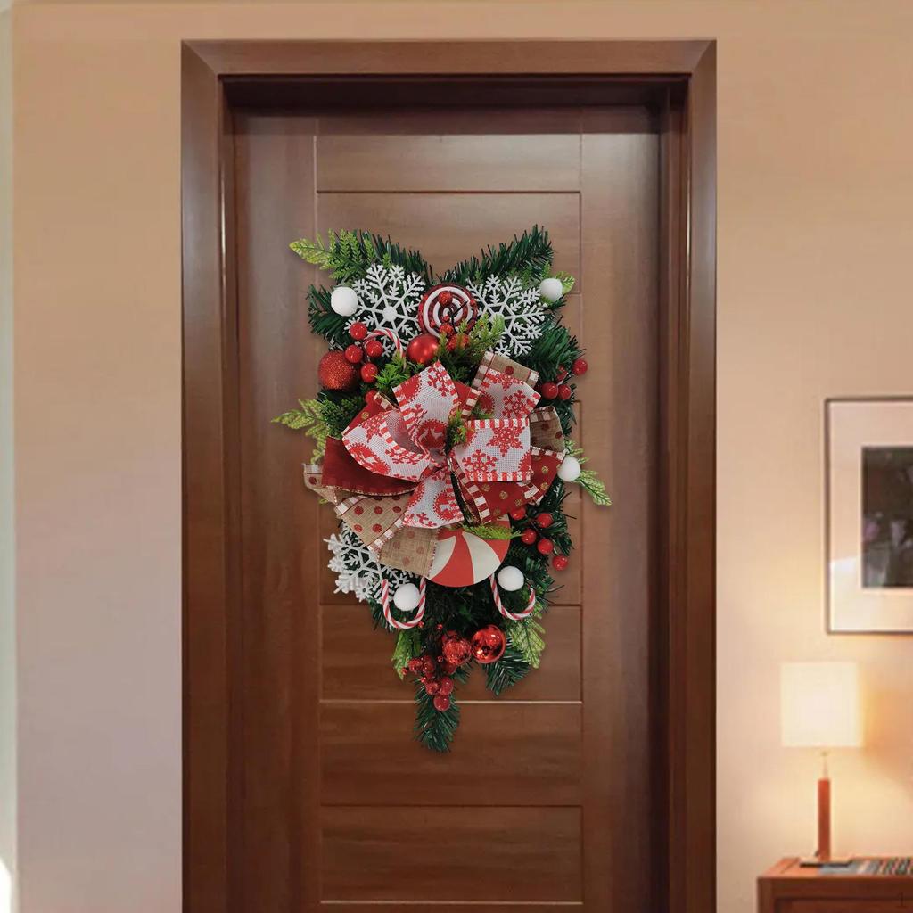 Christmas Teardrop Wreath, Artificial Door Swag, Wall Hanging Wreath Decorative for Garden Home