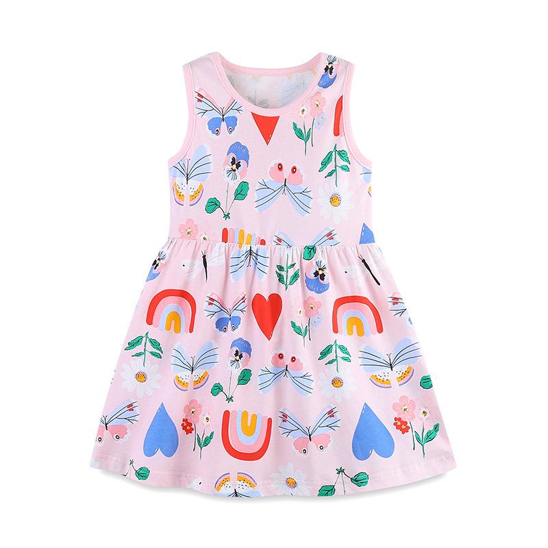 Girls vest dress summer new round neck cartoon print girls princess dress