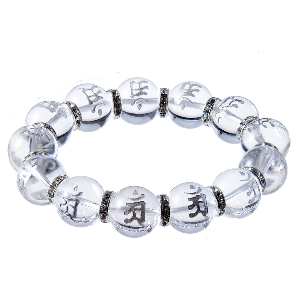

Born in guardian Sanskrit 16mm Natural stone [Ishiki] Tatsumi, Ann, Silver-carved character, Quartz, bracelet, Samantabhadra, [b526_4] серый