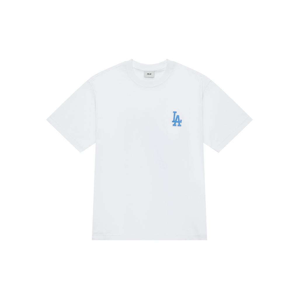MLB Monogram Series Los Angeles Dodgers SS24 Denim Logo Print Crew Neck T-Shirt Unisex Tops White 3ATSM0643-07WHS