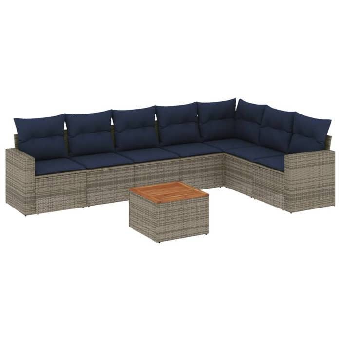 VidaXL Salon de Jardin avec Coussins 8 pcs, Canapés de Patio, Ensemble de Meubles, Mobilier de Terrasse Exterieur, Gris 3256488