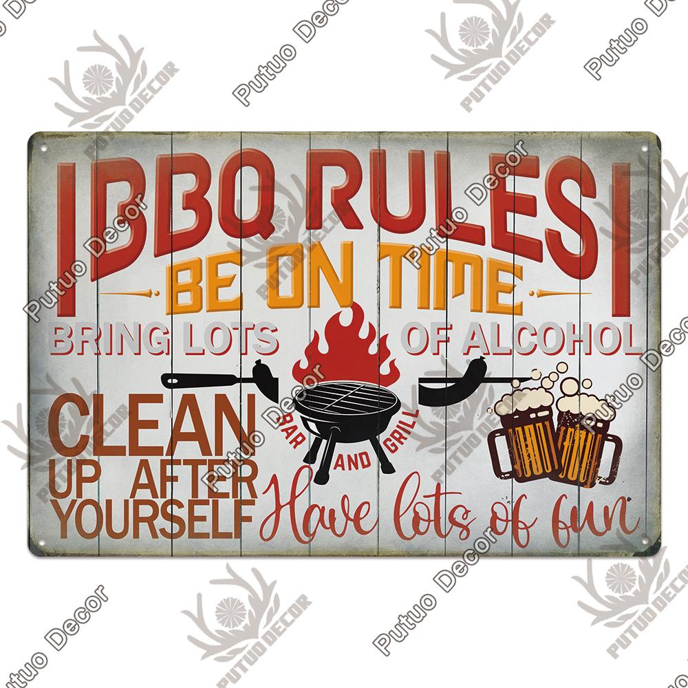 Putuo Decor BBQ Metal Sign Tin Plaque Vintage Metal Signs Iron Painting for Barbecue Bar Pub Kitchen Party Zone Wall Decor