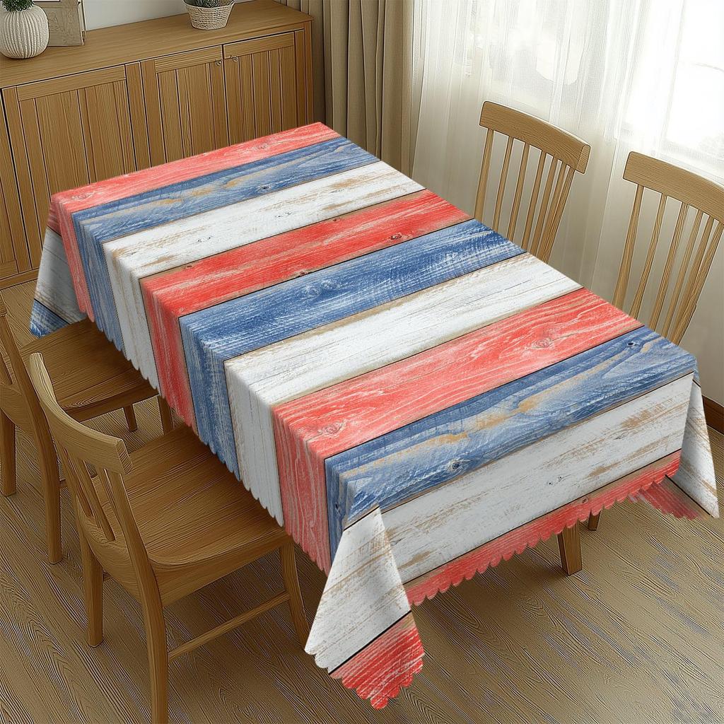 Wooden Boards Tablecloth Red and White Blue Wooden Boards Polyester Rectangle Table Cloth Washable Seasonal Tabletop for Kitchen