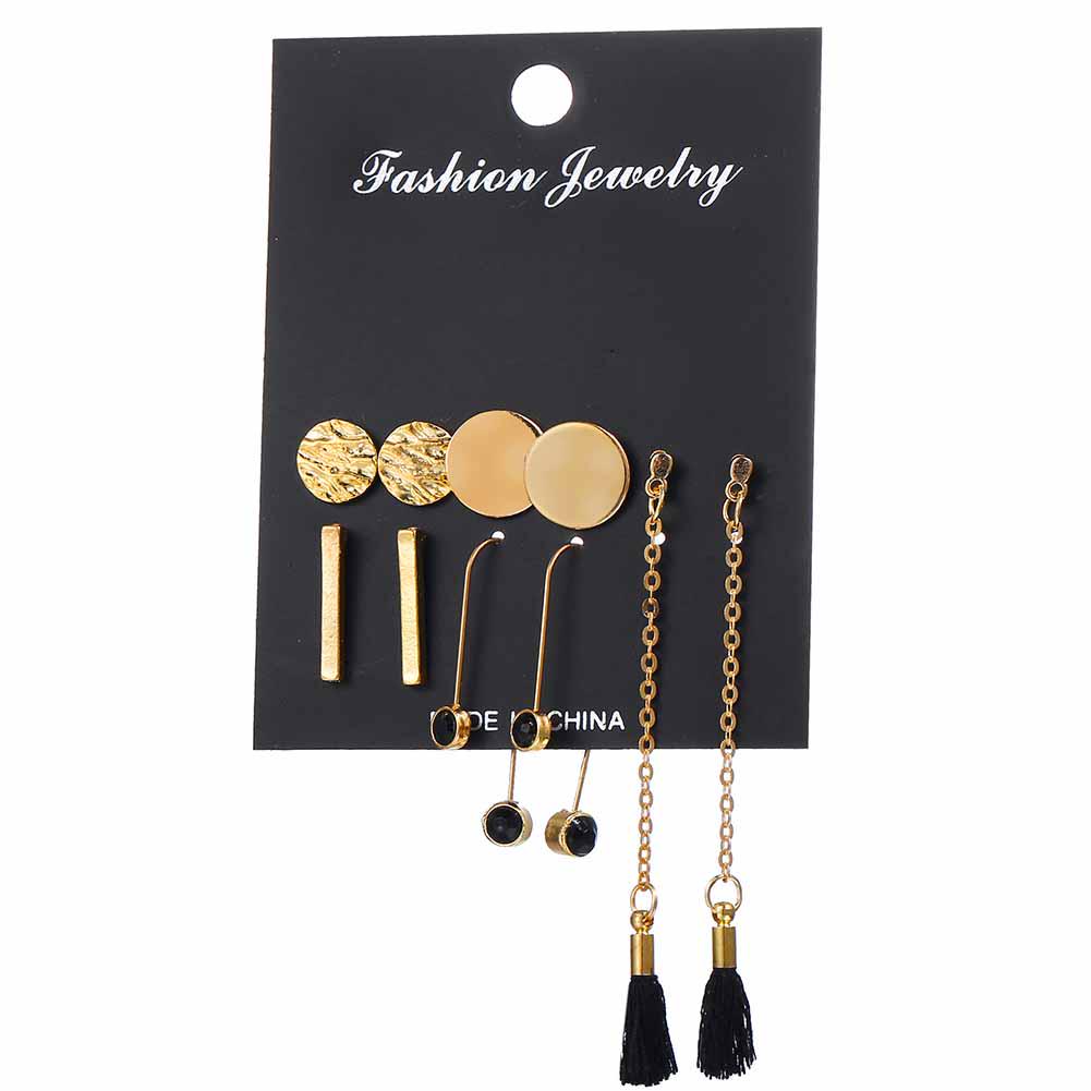 5 Pairs/set Women Fashion Long Tassel Round Stud Earrings Set
