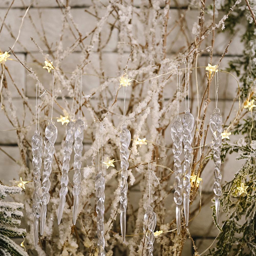 12pcs Christmas Clear Simulation Ice Xmas Tree Hanging Ornament Fake Icicle Winter Party New Year Navidad Supplies Home Decor