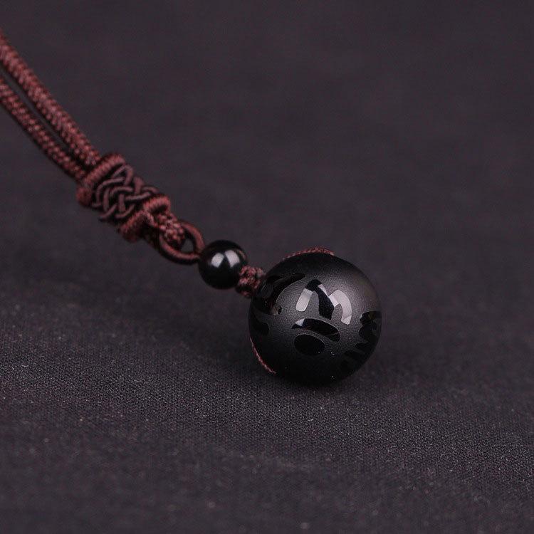Men's and Women's Round 16mm Natural Gold Obsidian and Black Agate Pendant Necklace.