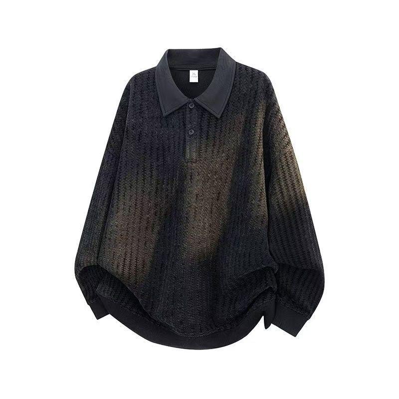 Pulover Guler Jacquard Bărbați Toamnă Iarnă Nou Stil American Lejer Mânecă Lungă Pulover Polo Cămașă Top Casual Trendy