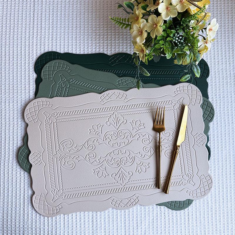 Nordic Style Retro Embossed Faux Leather Placemat – Heat-Resistant, Insulating, Waterproof, and Oil-Proof Table Mat.