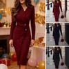 Women's Long Sleeve Bodycon Sheath Dress V Neck Business Cocktail Party Work Dress Knee Length Midi Wrap Dress