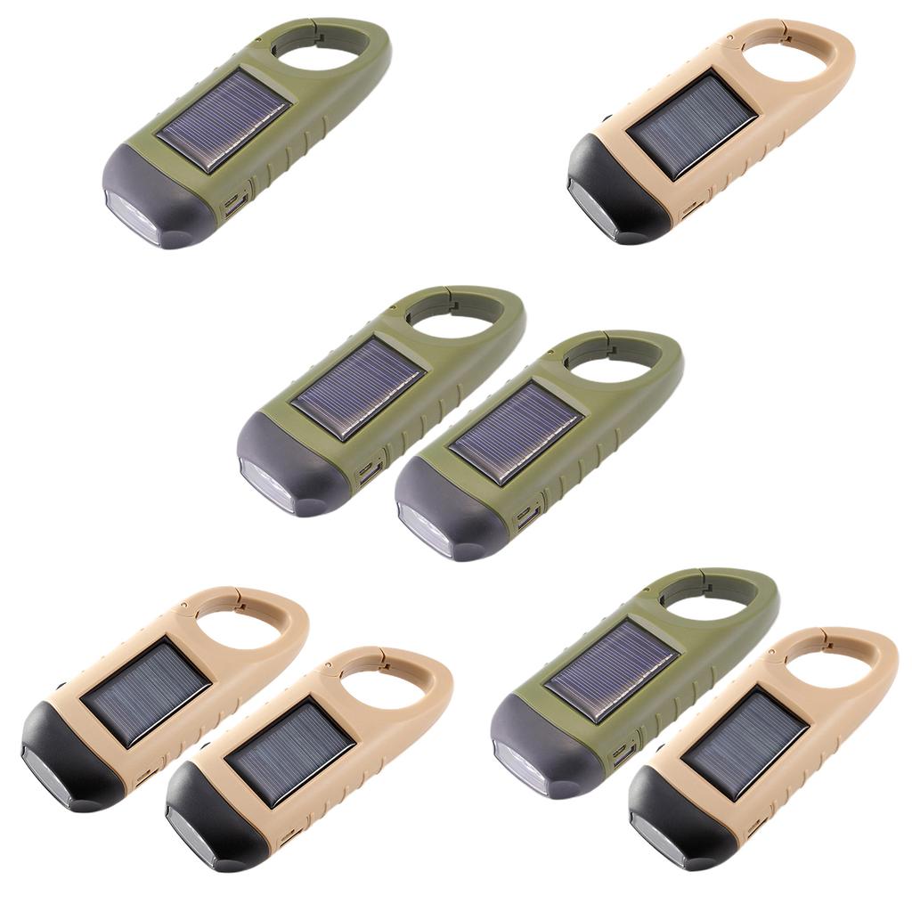 1/2pcs Solar Powered Flashlight USB Charging Hand-cranked Emergency Power Bank Clip Emergency Flashlight LED for Outdoor Camping