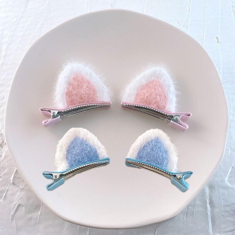 Kids Plush Cat Ear Hair Clips, Warm Winter Autumn Hair Accessories for Girls, Cute Cartoon Side Clips Soft Children Hairpins Set