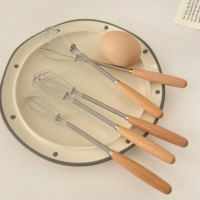 Frusta per uova in acciaio inossidabile con manico in legno, sbattitore per uova da cucina, utensili da cucina, accessori per la cottura al forno