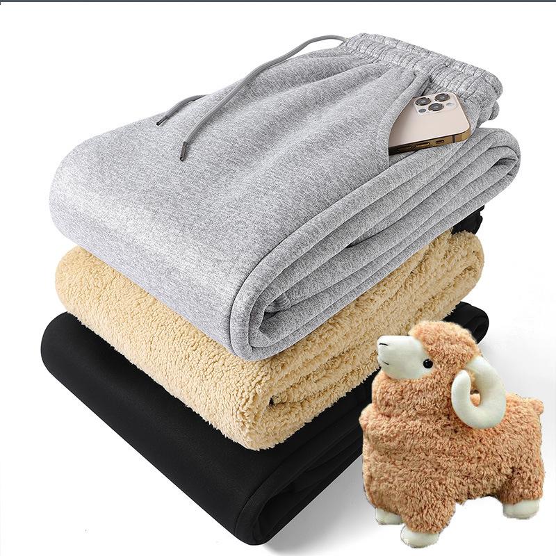 Pants for Men In Autumn and Winter, Thickened with Fleece for Outerwear, Casual Pants, Warm Lamb Wool Sports Sweatpants