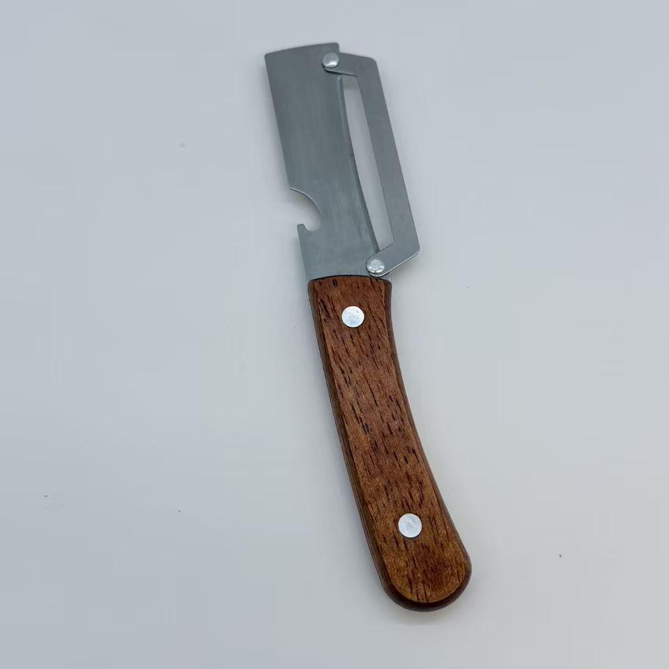 Multi-functional Wooden Handle Stainless Steel Peeler & Melon/Scallion Slicer