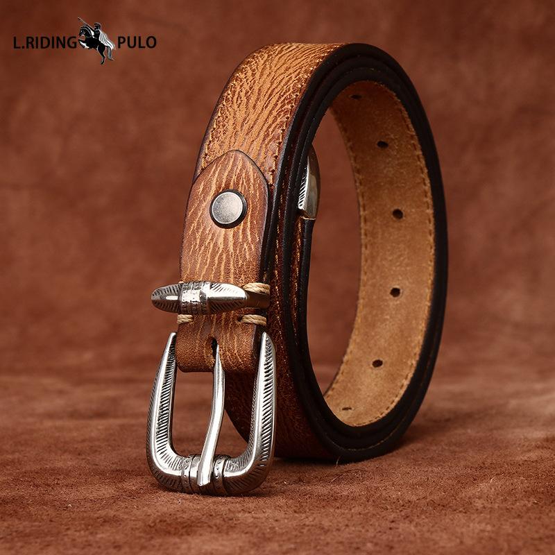 Personality All-match Retro Concave Leather Belt Women's First Layer Cowhide Casual Pin Buckle Belt
