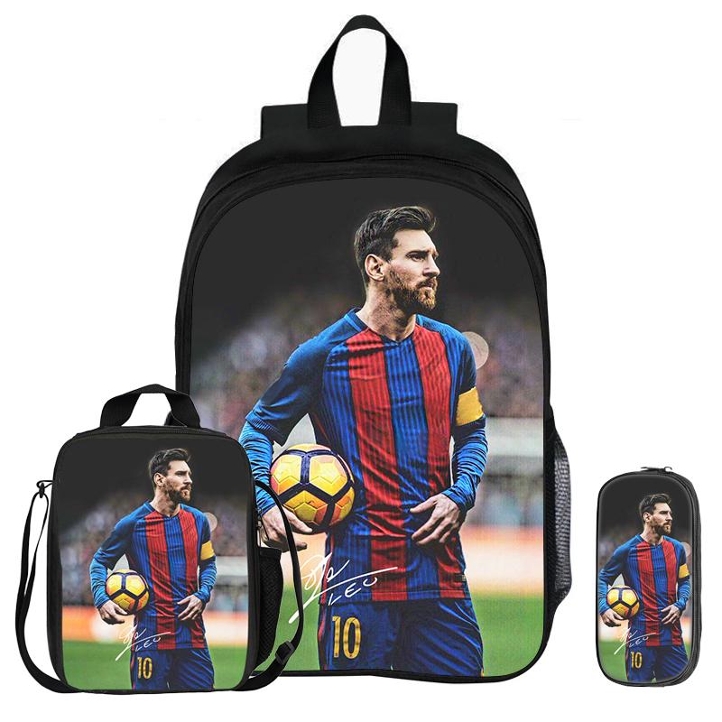 3-delige Set Rugzak M-Messi School Voetbalster met Lunchtas Sport Rugzak kind Rugzak Etui Boekentas Kinder Cadeau