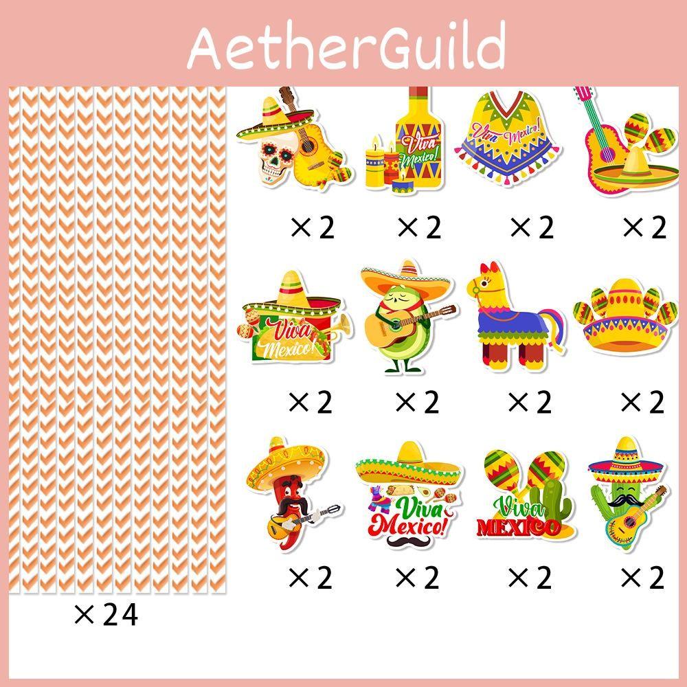 Theme Mexican Disposable Paper Straws With Cartoon Decor For Childrens Party