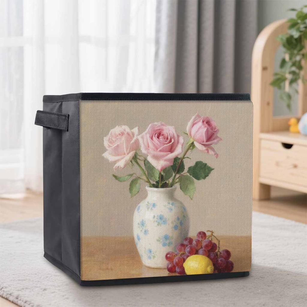 Die Blumen in der Vase 5D Diamantmalerei Aufbewahrungskorb Vollrunde Bohrer Mosaik Diamantstickerei Kreuzstichsets Heimdeko Heimdeko