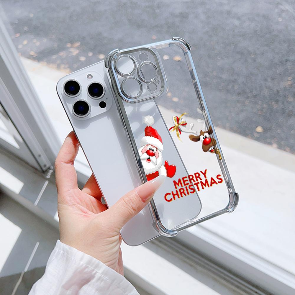 Ae120 Merry Christmas Santa Design Electroplated TPU Phone Cases for Samsung A54 A12 A14 S23 S24 Ultra A55 A15 S20 S21 FE Four Corner Protection Cover