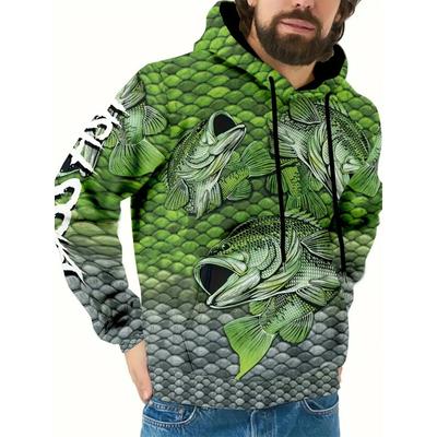 Módní rybářská grafická mikina s kapucí Pohodlný outdoorový pulovr 3D potisk Dlouhý rukáv Top Streetový Oversized Streetwear Oblečení