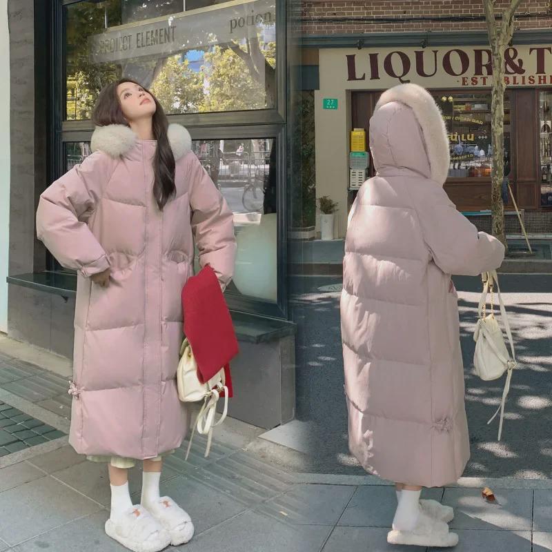 

Women s 2024 Winter Long Over-the-Knee Oversized Thick Down Jacket S (up to 105 jin) рожевий