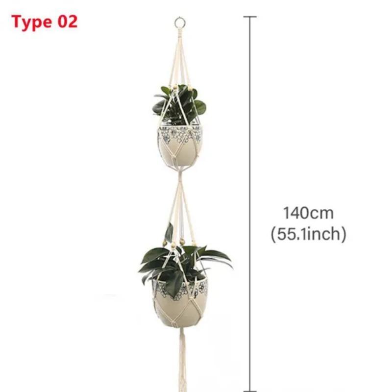 Flowerpot Plant Holder Hand-knitted Cotton Rope Wall Hanging Flowerpot Holder Basket