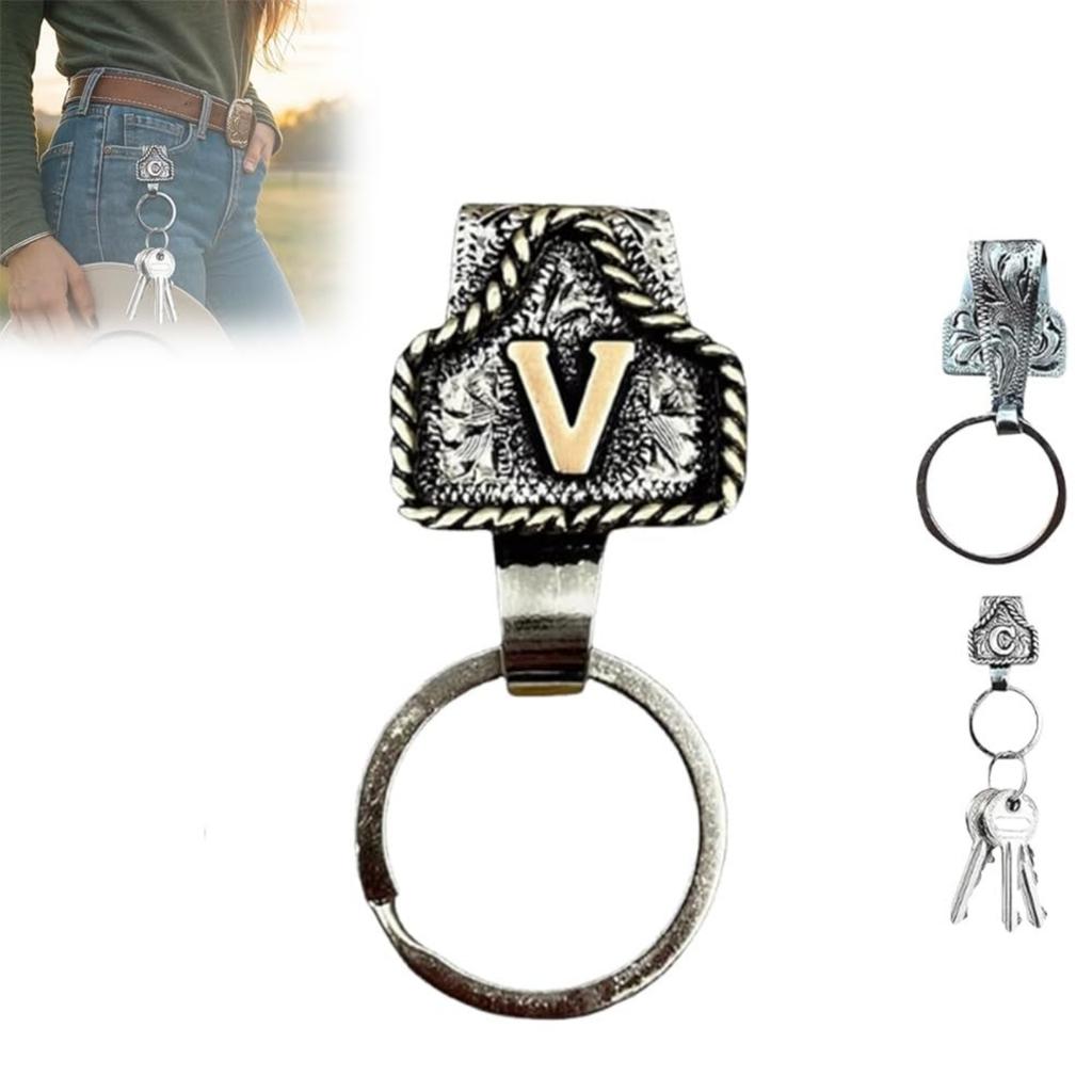 Western Cowboy Letter Keychain, Vintage Handmade Letter  Initial Keychain Clip, Personality Metal Key Chain For Belt