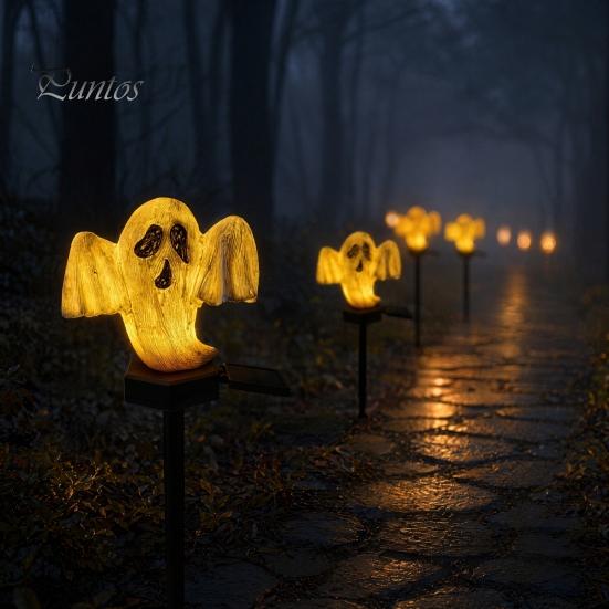 Solar Yard Lights with Sensor Halloween Pumpkin Light, Ghost Pathway Stake Lamp Lamp, Waterproof Outdoor Decor Light for Garden Patio Lawn Smart