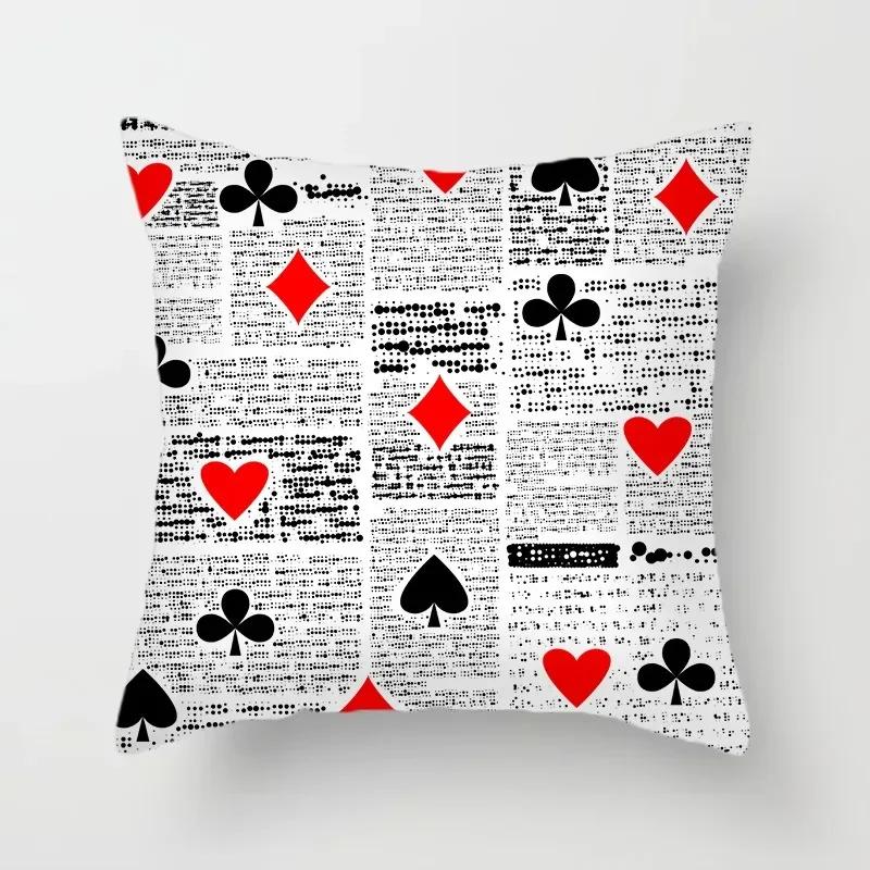 Luxury Home Decoration Pillowcase Props Hearts Square Black Heart Poker Pattern Office Sofa Car Cushion Cover