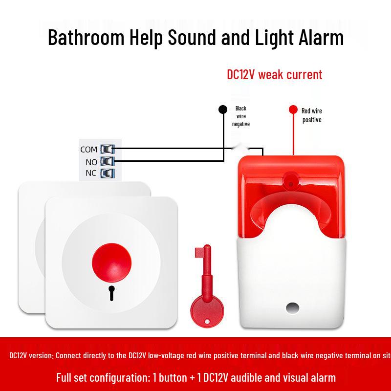 

One-Key Wired SOS Alarm for Disabled Toilets - 12V/24V/220V Sound & Light Emergency