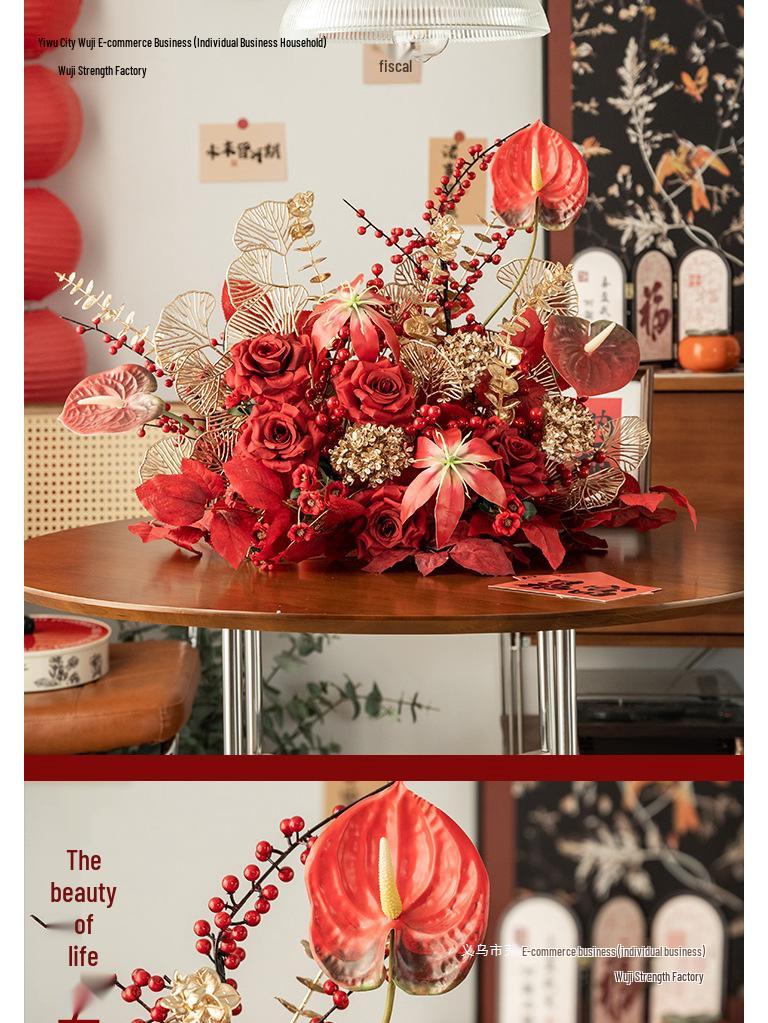 Red Wedding Banquet and Living Room Artificial Flower Decoration
