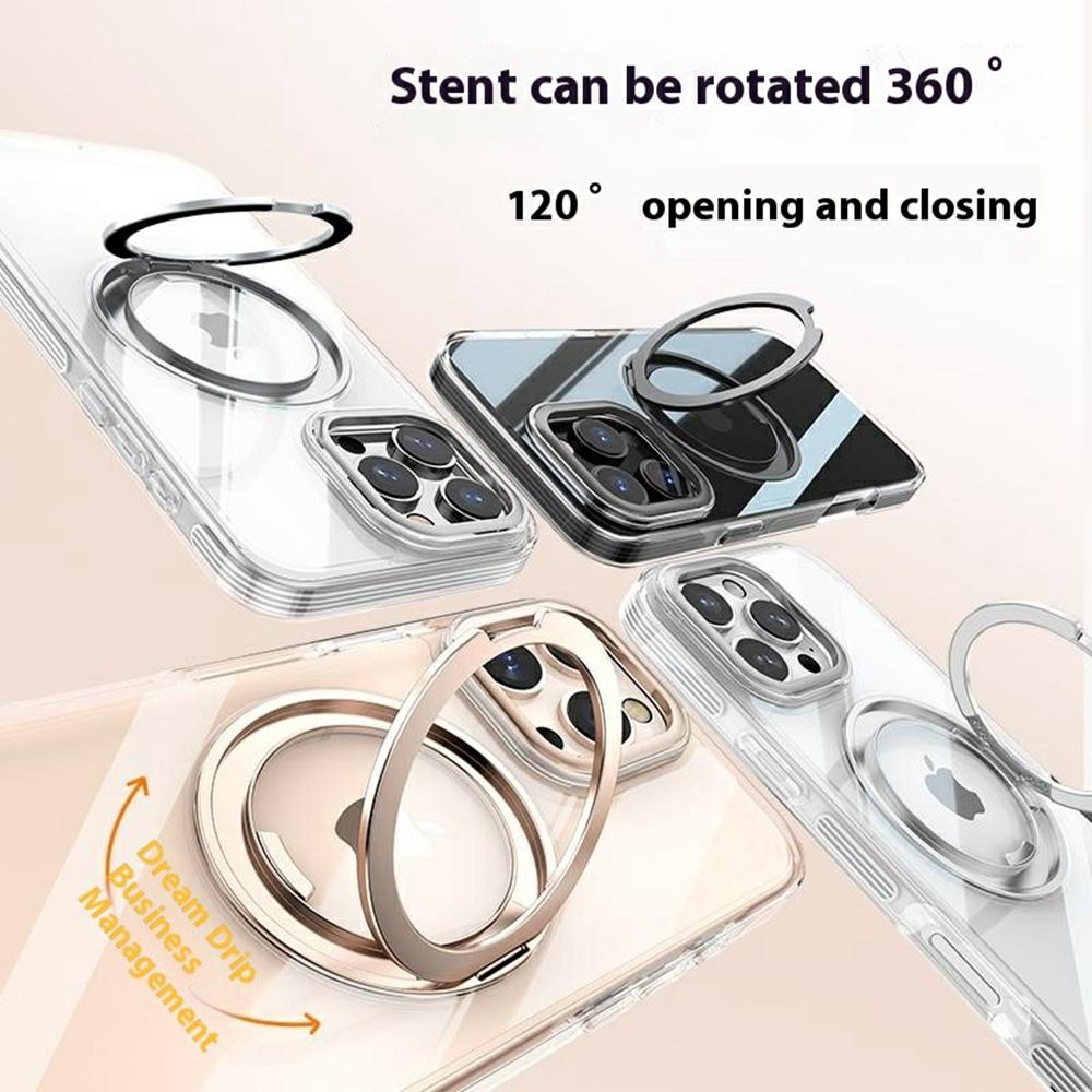 For iPhone 16 Pro Max Case Compatible with MagSafe Gear Fulcrum Kickstand Electroplating Lens Frame PC+TPU Phone Cover