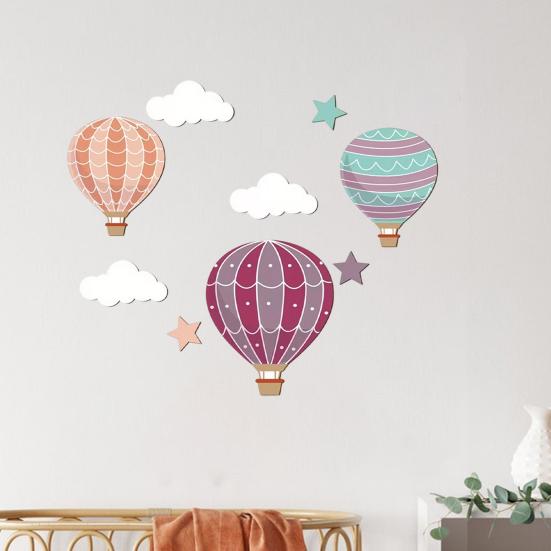 9 Pcs Hot Air Balloon Wooden Wall Sign Boho Nursery Wall Art Stars Clouds Balloons Wall Sculpture for Kids Bedroom Playroom Home Decor
