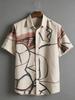 2026 New men's summer simple retro short-sleeved lapel shirt beige graffiti 3D printed shirt outdoor casual outdoor men's tops