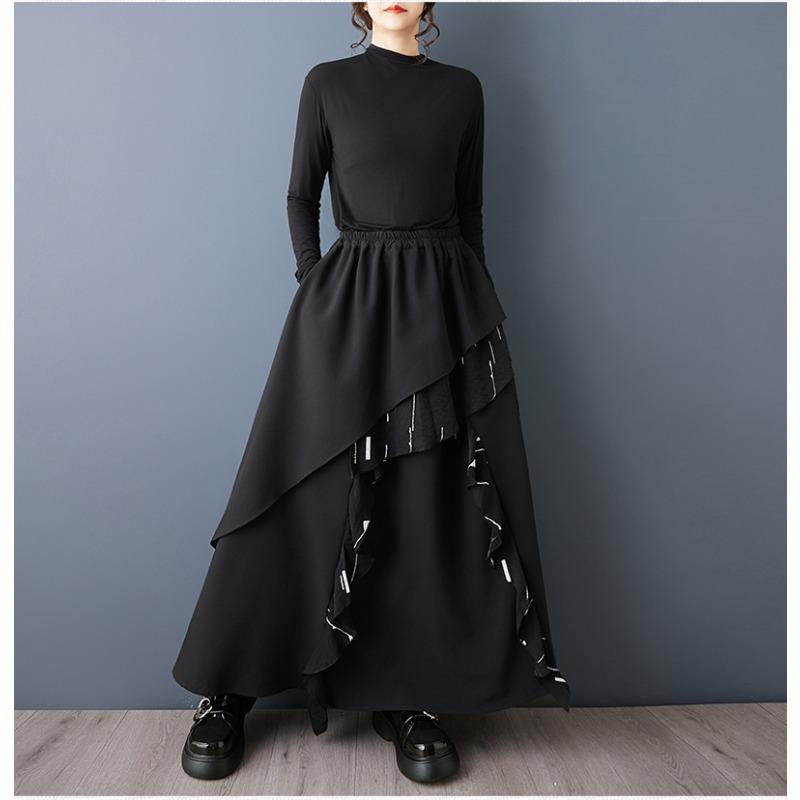 DIMANAF 2026 Spring Summer Plus Size Women Long Skirts Elastic Waist Trousers Oversize Fashion Lady Clothing Black