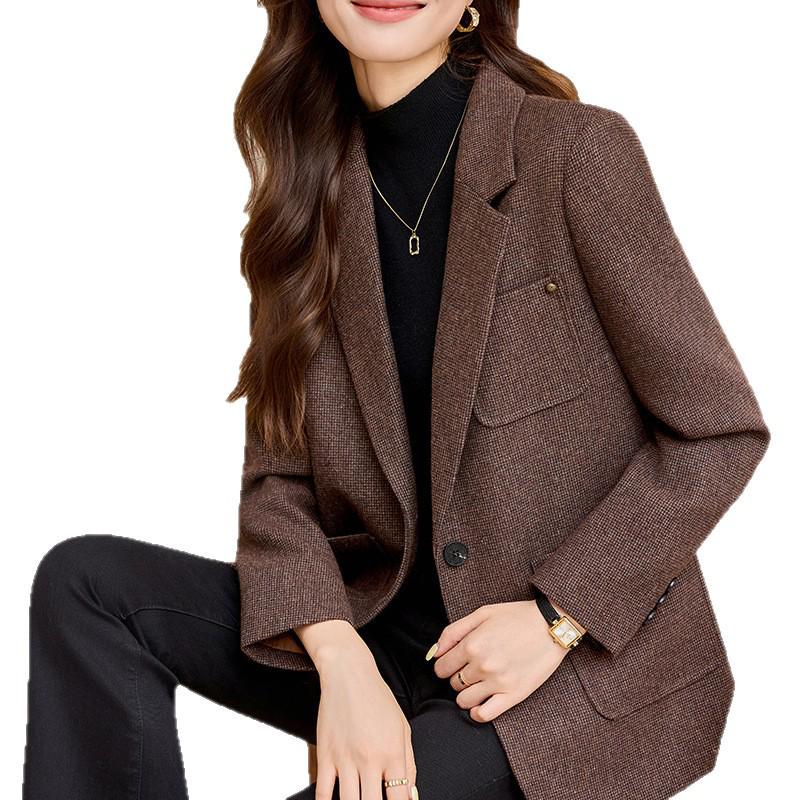 Women's High-End Wool Blend Suit Jacket - Autumn/Winter 2025 Slimming Professional Style