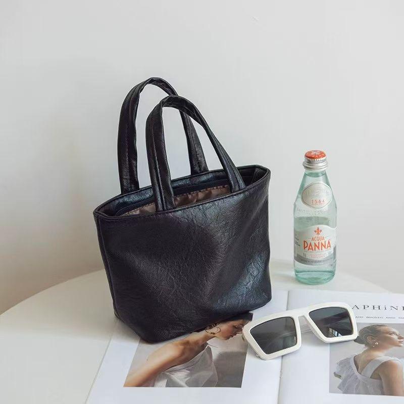 New Women's Small Leather Handbag - Fashionable Solid Color Mini Makeup Bag