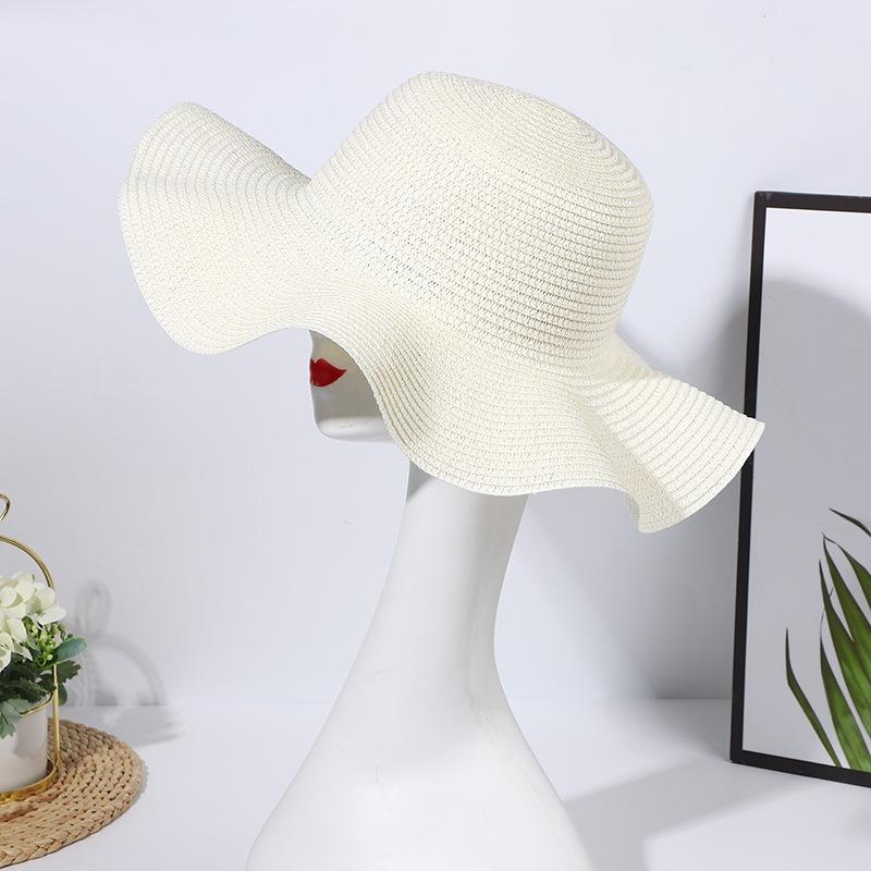 Mesh Wavy Edge Straw Hat Summer Travel Beach Sun Hat Breathable Sunshade Big Eaves Woven DIY Sunscreen Straw Hat