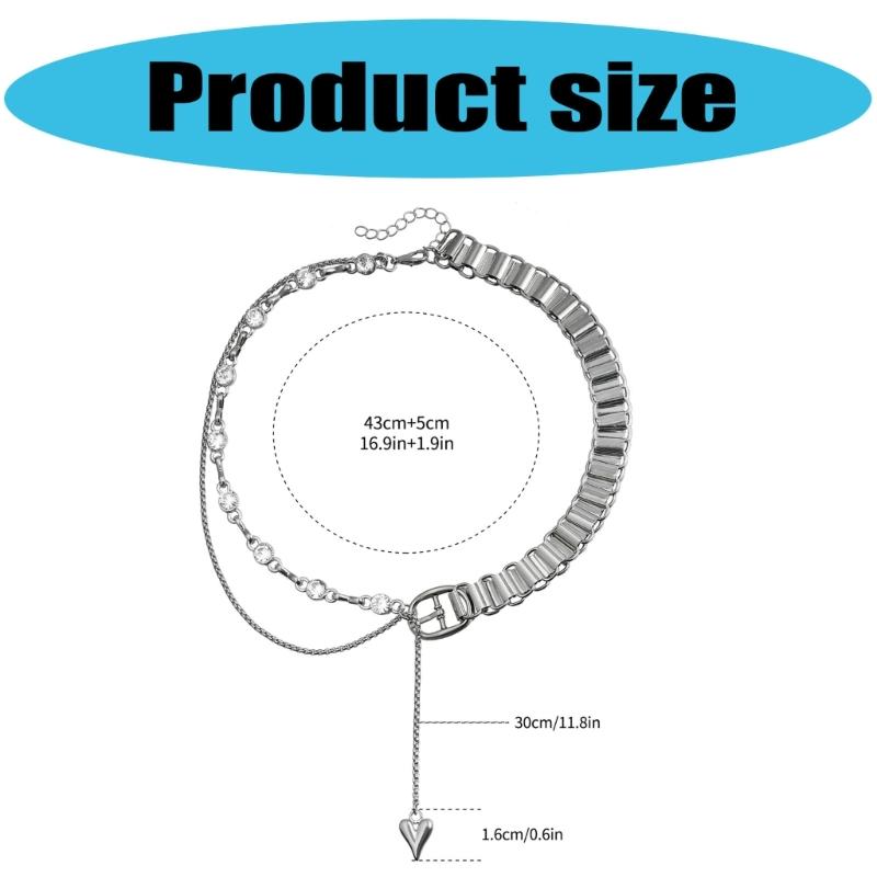 Colar Moderno com Coração e Franjas Comprimento Ajustável Corrente de Pescoço Cor Prata Gargantilha Acessório para Uso Diário