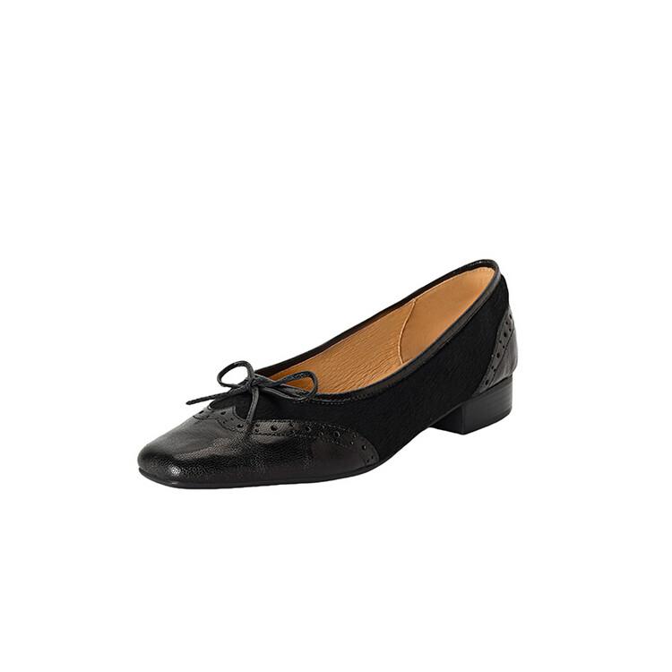 Fashion NEW Spring/Autumn Women Pumps Square Toe Low Heel Shoes Fashion Leopord Horsehair Handmade Shoes Bow-knot Shallow Women Pumps