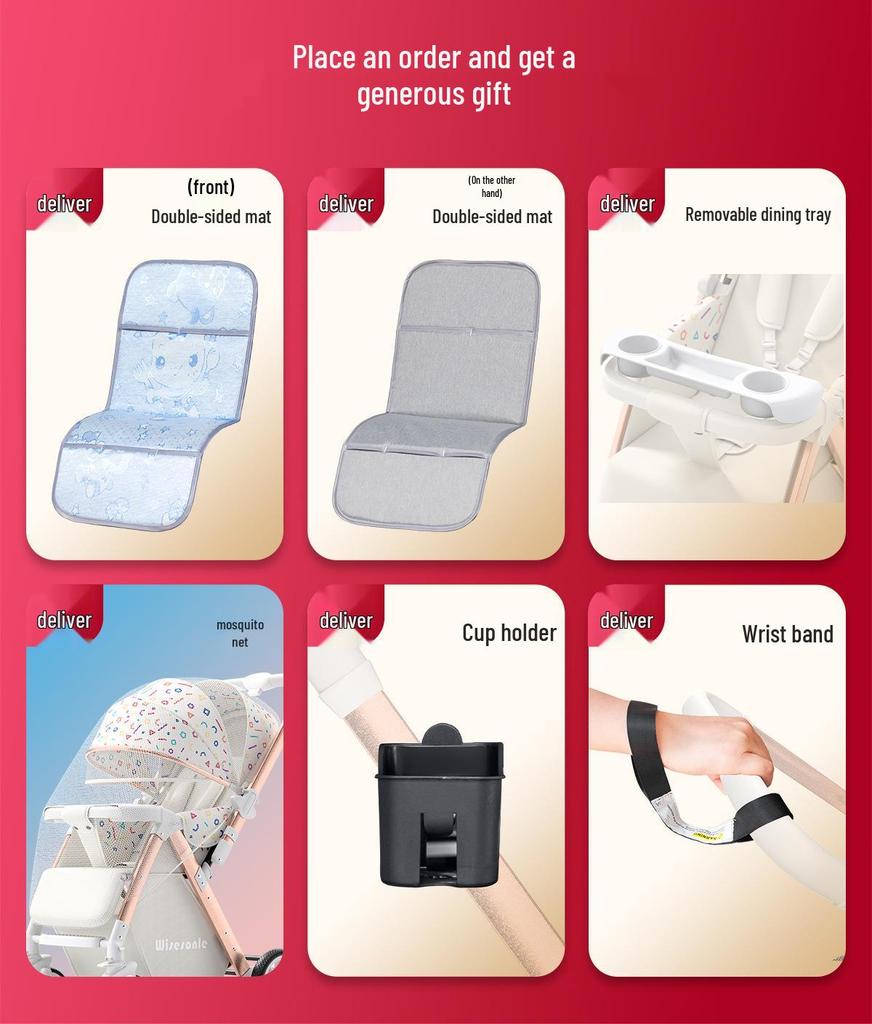 Reversible Baby Stroller: Sit & Lie, Foldable, Lightweight, High Landscape, 0-3 Years, Baby Carriage.