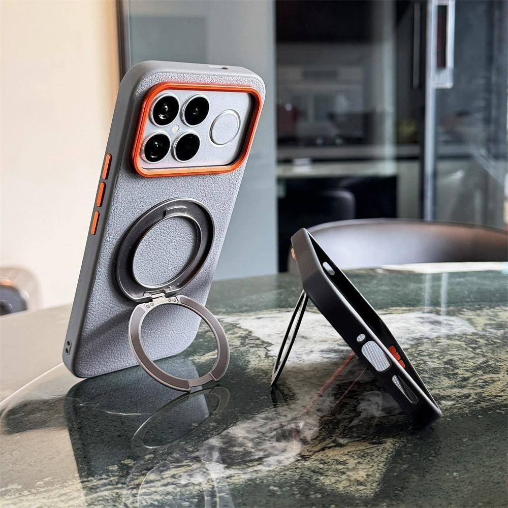 Business 360 Rotierender Ringständer PU-Leder Magnetische Handy-Schutzhülle für Xiaomi POCO F9 Ultra F9 Pro F8 Halter Kabelloses Laden Schutzabdeckung