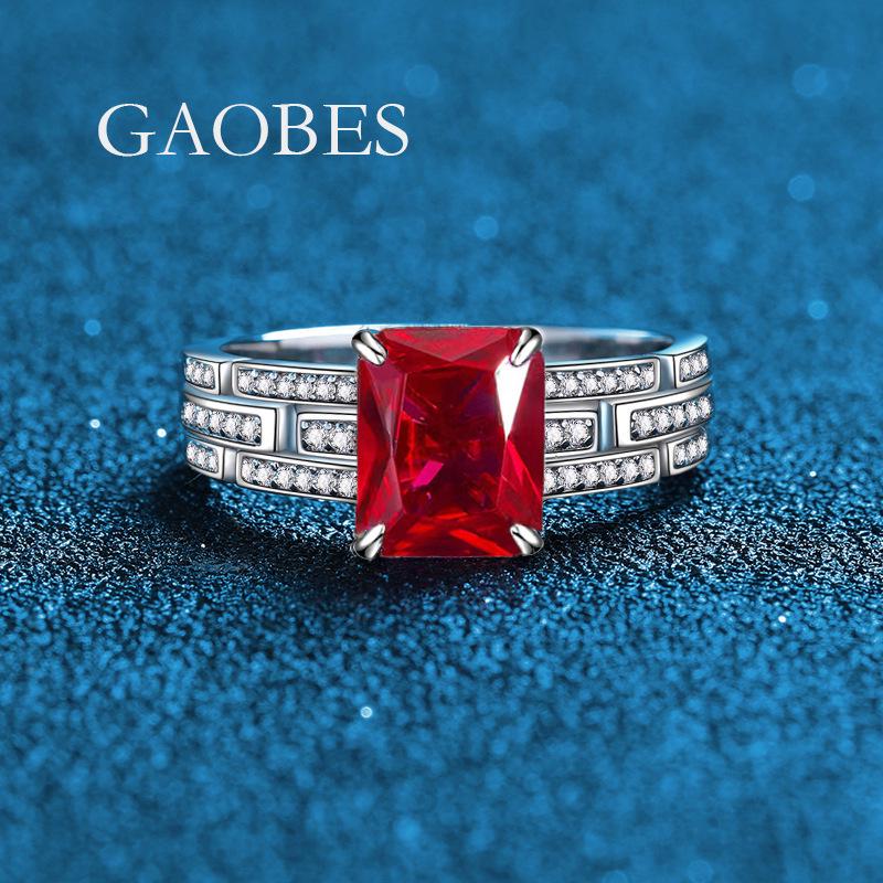 

Korean Style S925 Sterling Silver Women s Ring with Rose Red and Blue Zircon Princess Gemstone Size 7