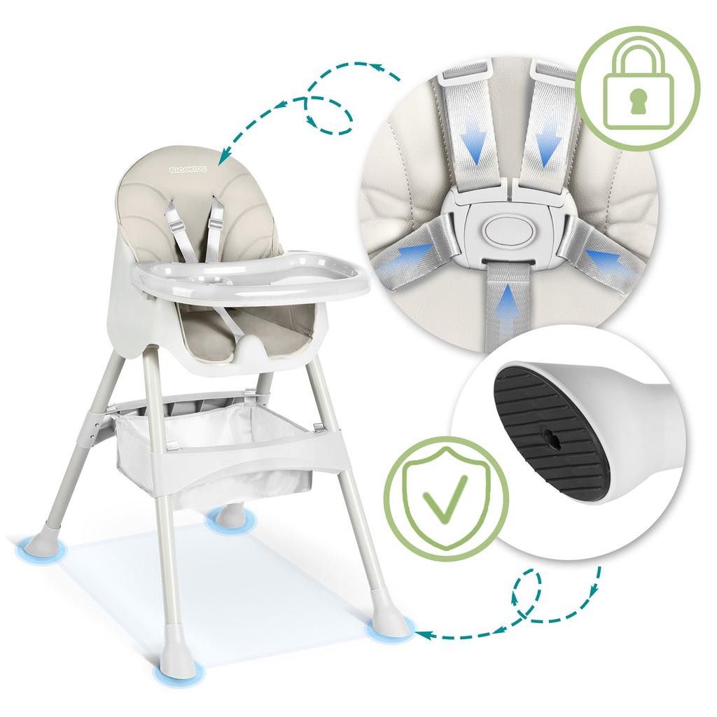 Krzesełko Do Karmienia Milo Dla Dzieci Składane Tacka Ricokids + Śliniaczek