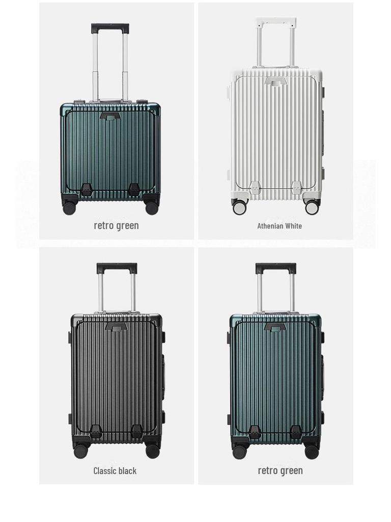 18-Inch Multifunctional Front-Opening Aluminum Frame Suitcase with Charging Capability for Women