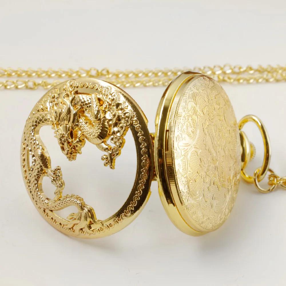 10pcs/lot Wholesale Luxury Gold Dragon Chinese Style Pendant Pocket Watch Lucky Peace Mascot Women Men Gifts Reloj De Bolsillo