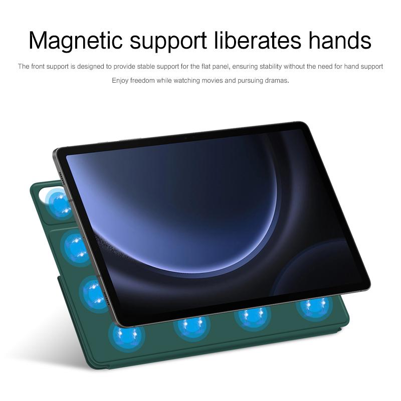 

For Samsung Galaxy Tab S10 FE/S10/S9 FE/S9 Case Magnetic V-Fold Stand Tablet Cover with Auto Sleep/Wake Green