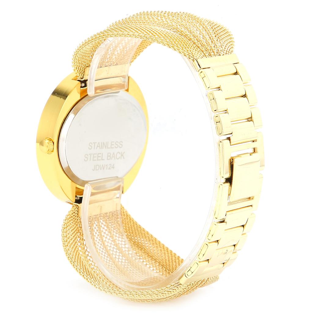 Fashionable Women Watch Wide Mesh Belt Quartz Shining Elegant Wrist Watch for FemaleGold