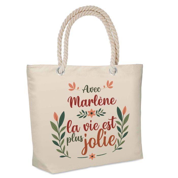 Sac cabas - PLANETEE - Isotherme de plage Marlène « La vie est plus jolie » - Jute - Beige - Grande contenance